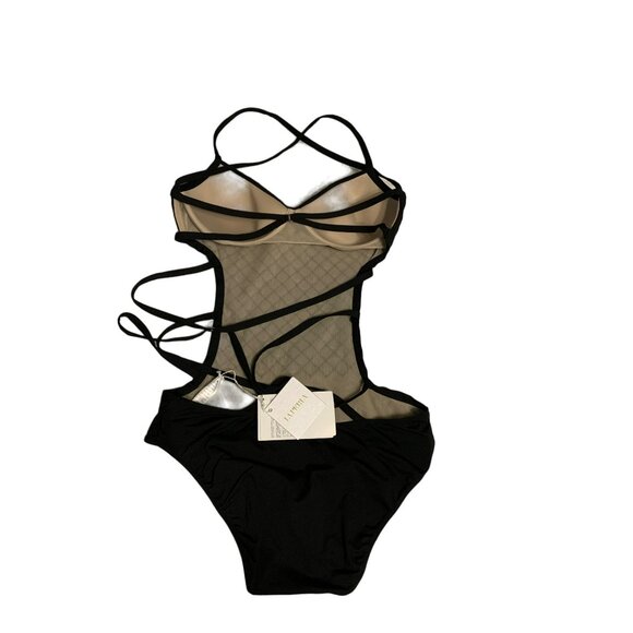 NWT La Perla Black Mesh One-Piece Swimsuit Cutout Sides & Strappy Size S - Picture 4 of 9